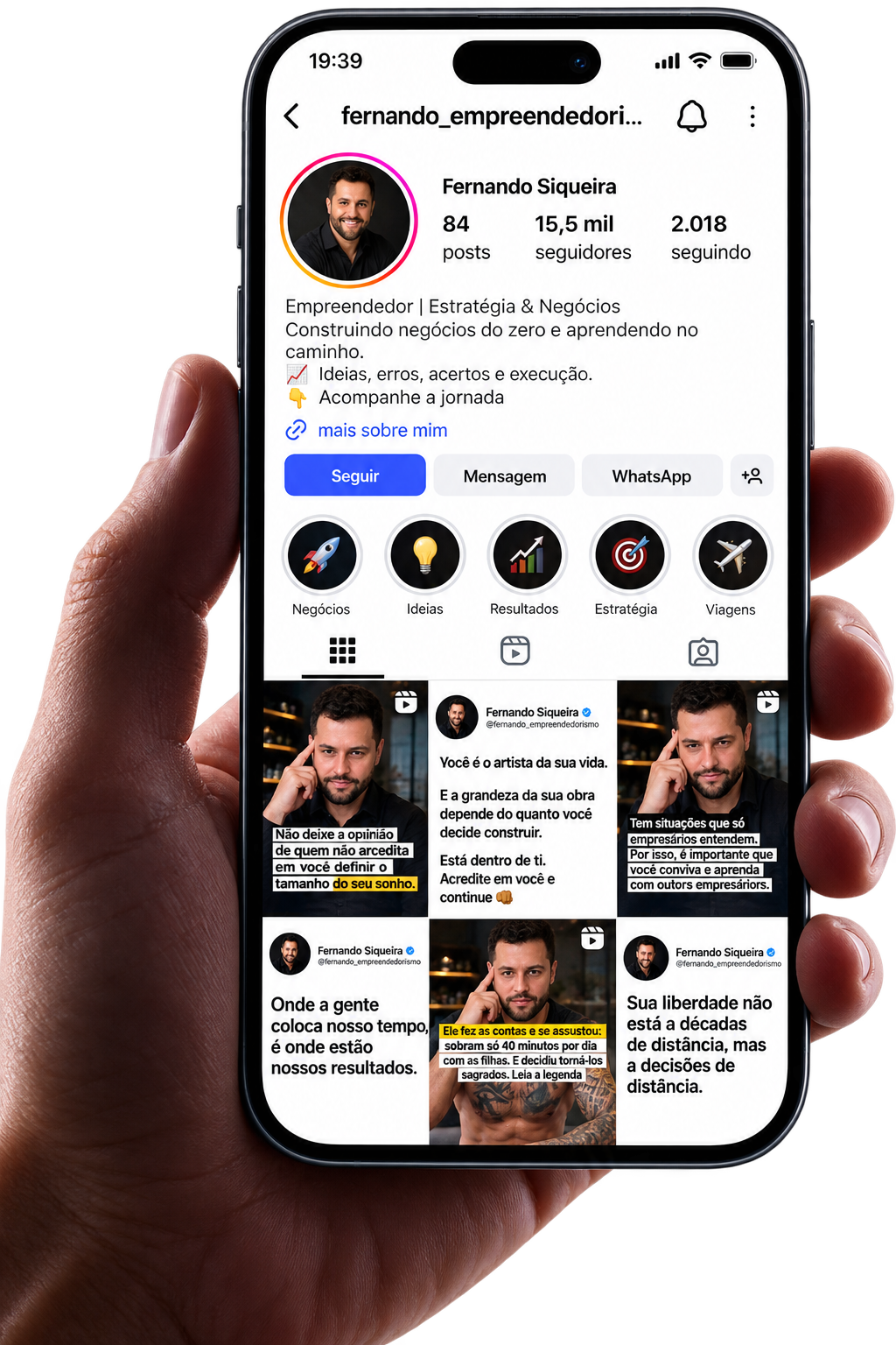 Perfil do Fernando Siqueira no celular
